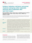 Research paper thumbnail of Incidence, indications, risk factors, and survival of patients undergoing cardiac implantable electronic device implantation after open heart surgery