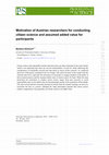 Research paper thumbnail of Motivation of Austrian researchers for conducting citizen science and assumed added value for participants