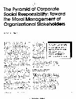 Research paper thumbnail of The Pyramid of Corporate Social Responsibility: Toward the Moral Management of Organizational Stakeholders