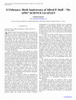 Research paper thumbnail of 13 February: Birth Anniversary of Alfred P. Wolf - Dr. APIS, SCIENCE LEAFLET 