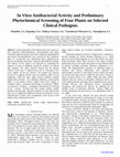 Research paper thumbnail of In Vitro Antibacterial Activity and Preliminary Phytochemical Screening of Four Plants on Selected Clinical Pathogens 