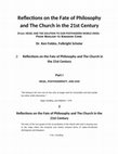 Research paper thumbnail of Reflections on the Fate of Philosophy and the Church in the 21st Century