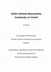 Research paper thumbnail of 1920’s British Masculinity: Continuity or Crisis?