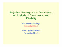 Research paper thumbnail of Prejudice, Stereotype and Devaluation: An Analysis of Discourse around Disability