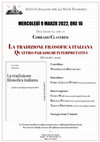 Research paper thumbnail of Napoli 9 marzo 2022 ore 16.00, Istituto Italiano per gli Studi Filosofici. La tradizione filosofica italiana. Quattro paradigmi interpretativi