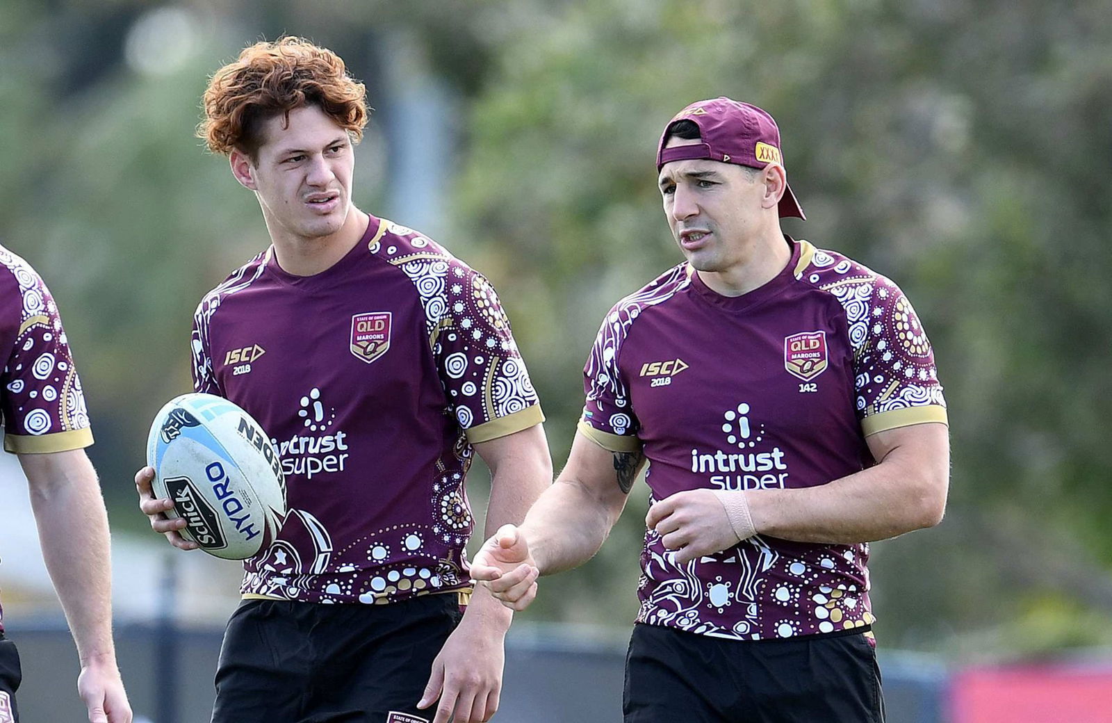 Kalyn Ponga and Billy Slater at Queensland Maroons State of Origin training