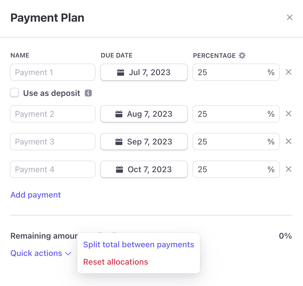 Configure the payment plan through the Dashboard