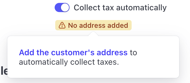 Invoice editor with the warning badge about missing customer address