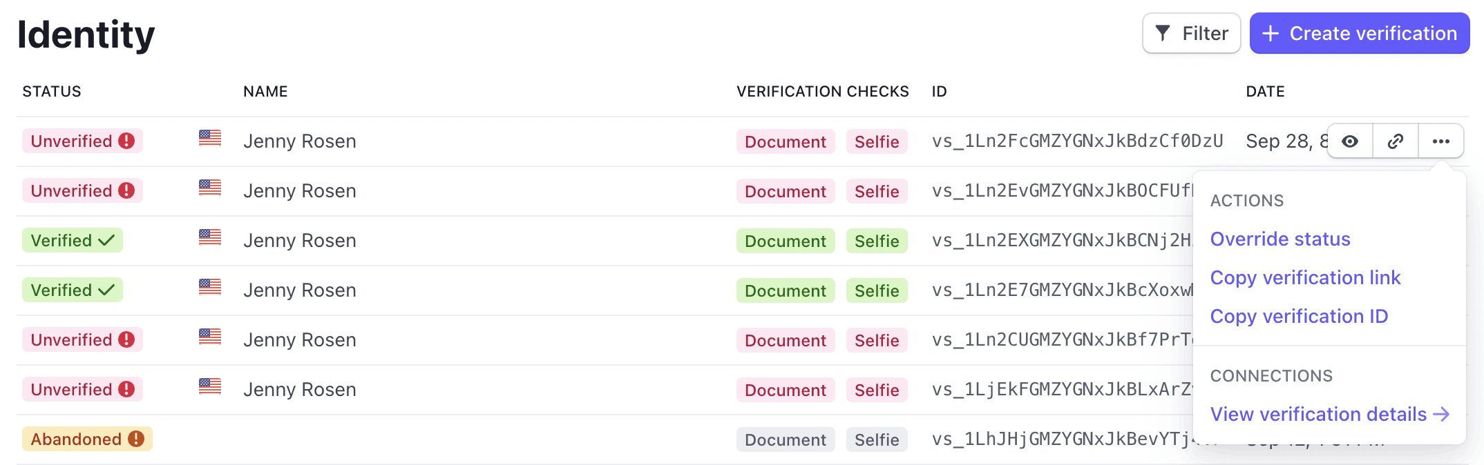 Verification list view