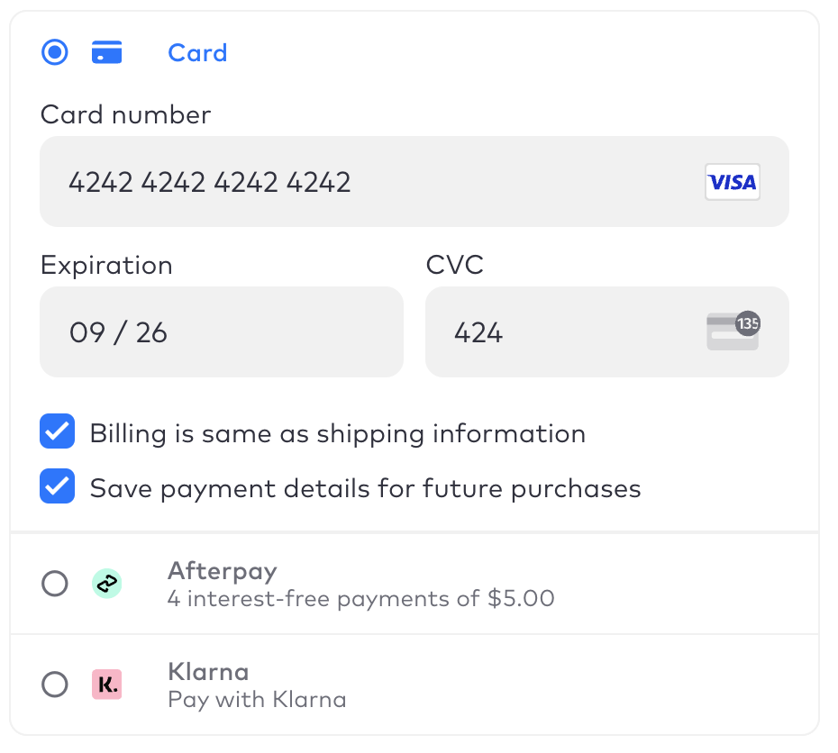 The Payment Element and a saved payment method checkbox