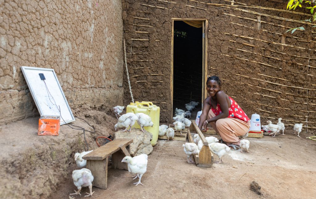 Juwele Kinyuni at their poultry farm in Kyaka II Refugee Settlement in Western Uganda