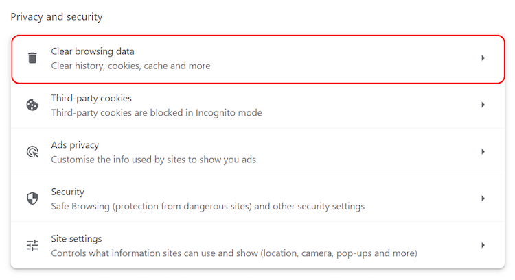 Clearing browsing data on Google Chrome