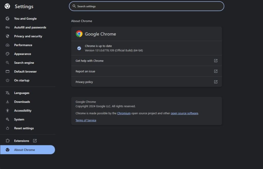 update chrome to the latest version