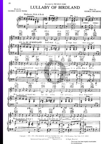 Lullaby Of Birdland Sheet Music