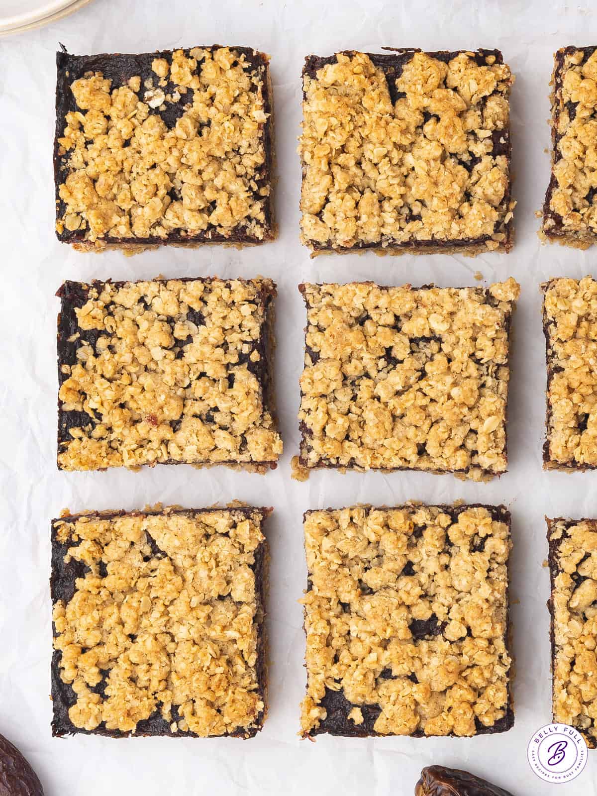 Overhead view of date bars on a countertop