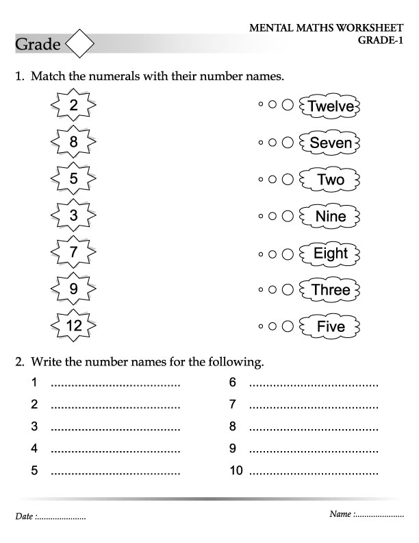 Match the numerals with their number names | Download Free Match the ...