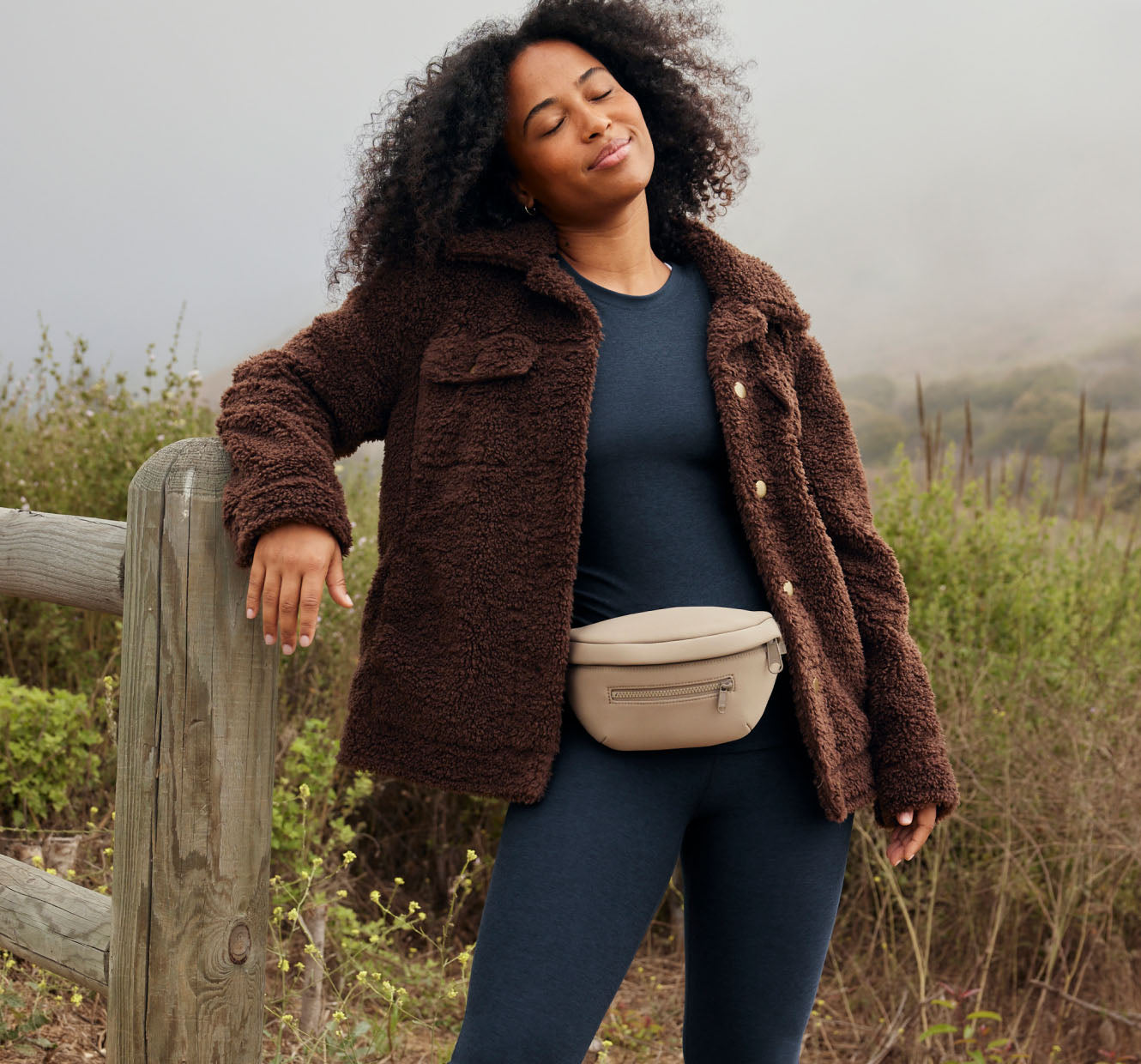 brown button down fleece jacket 