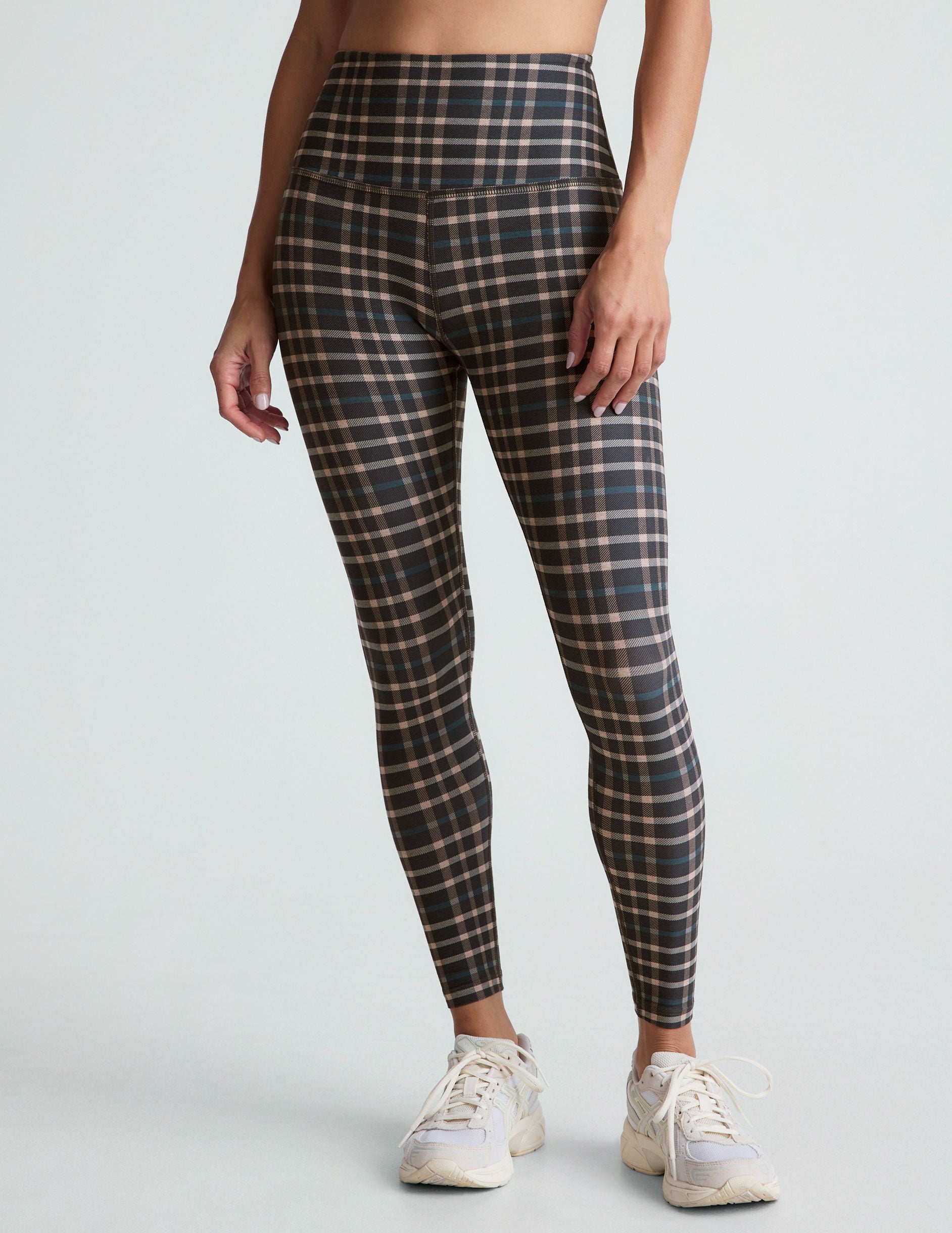 plaid printed high-waisted midi leggings. 