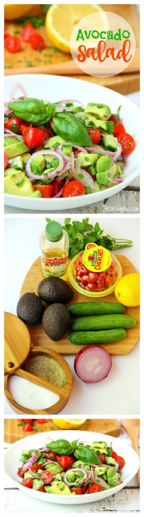 Avocado Salad - A healthy and colorful salad featuring avocado, tomato, cucumber, basil and a splash of lemon!