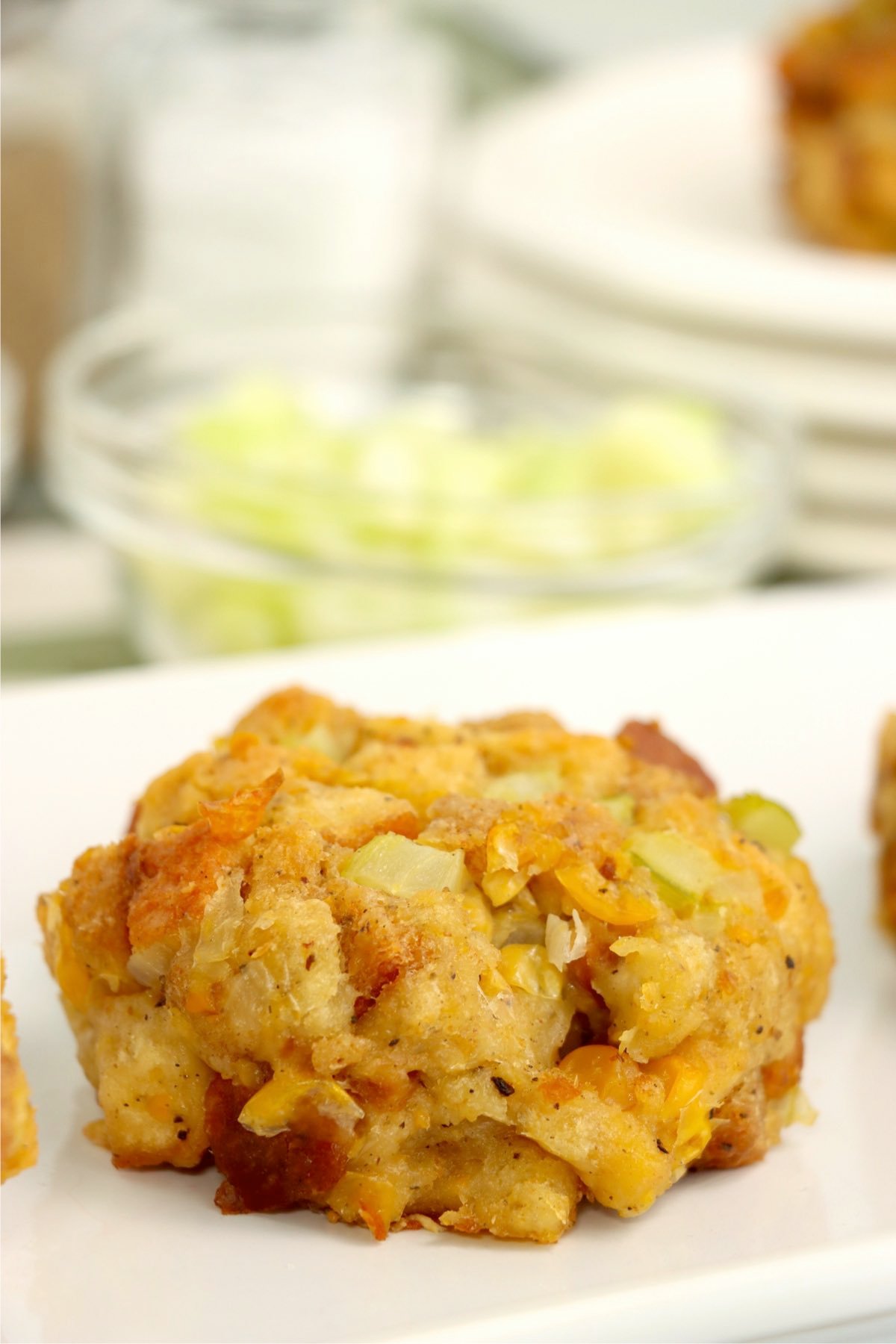 Ball of Thanksgiving dressing sitting on a plate