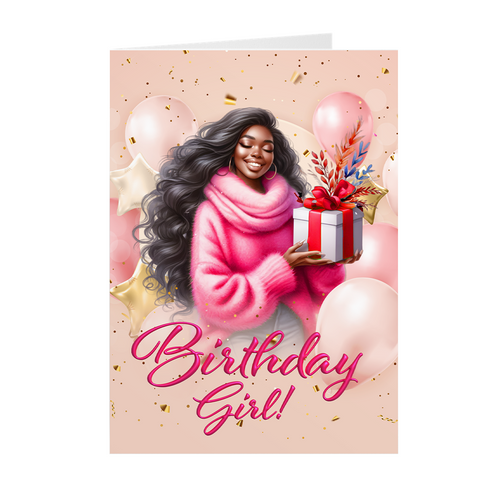 Vibrant Birthday Girl - African American Birthday Card (Pink) Front 