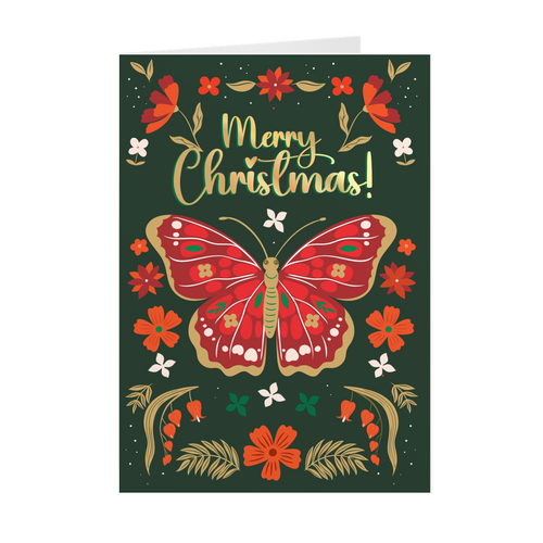 Butterfly Merry Christmas Greeting Card Front