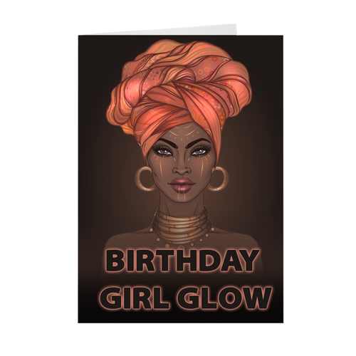 Birthday Girl Glow Turban - African-American Woman - Greeting Card Front