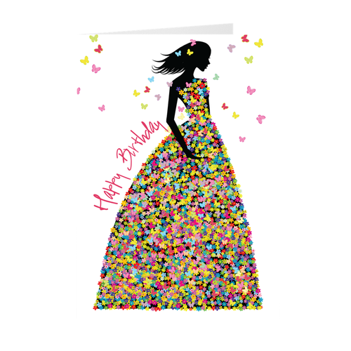 Butterfly Dress - African-American Girl - Birthday Greeting Card Front