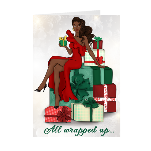 All Wrapped Up In The Holidays - African American Woman Holiday Card  Front