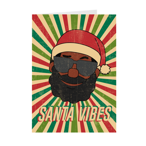 Pop Art Retro Santa Claus With Sunglasses - African American Santa Vibes Greeting Card  Front