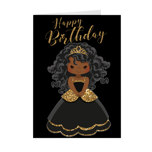 African American Girl Princess- You're A Star - Happy Birthday Greeting Card Front