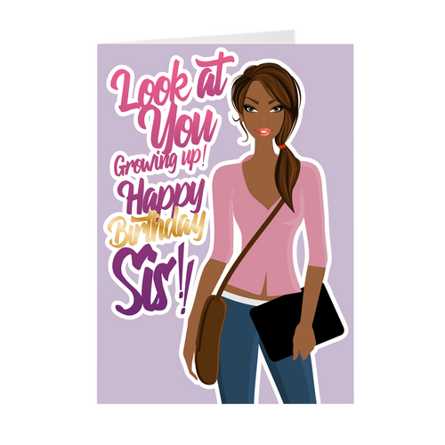 Growing Up - LH - Sis African American Birthday Card Front