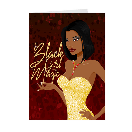 Black Girl Magic Gold Gown - African American Woman - Greeting Card Front