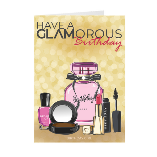 Gold & Pink - Makeup Birthday Greeting Card Front