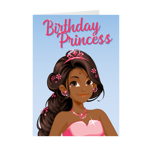 Pink Gown & Tiara - African American Birthday Princess Greeting Card Front