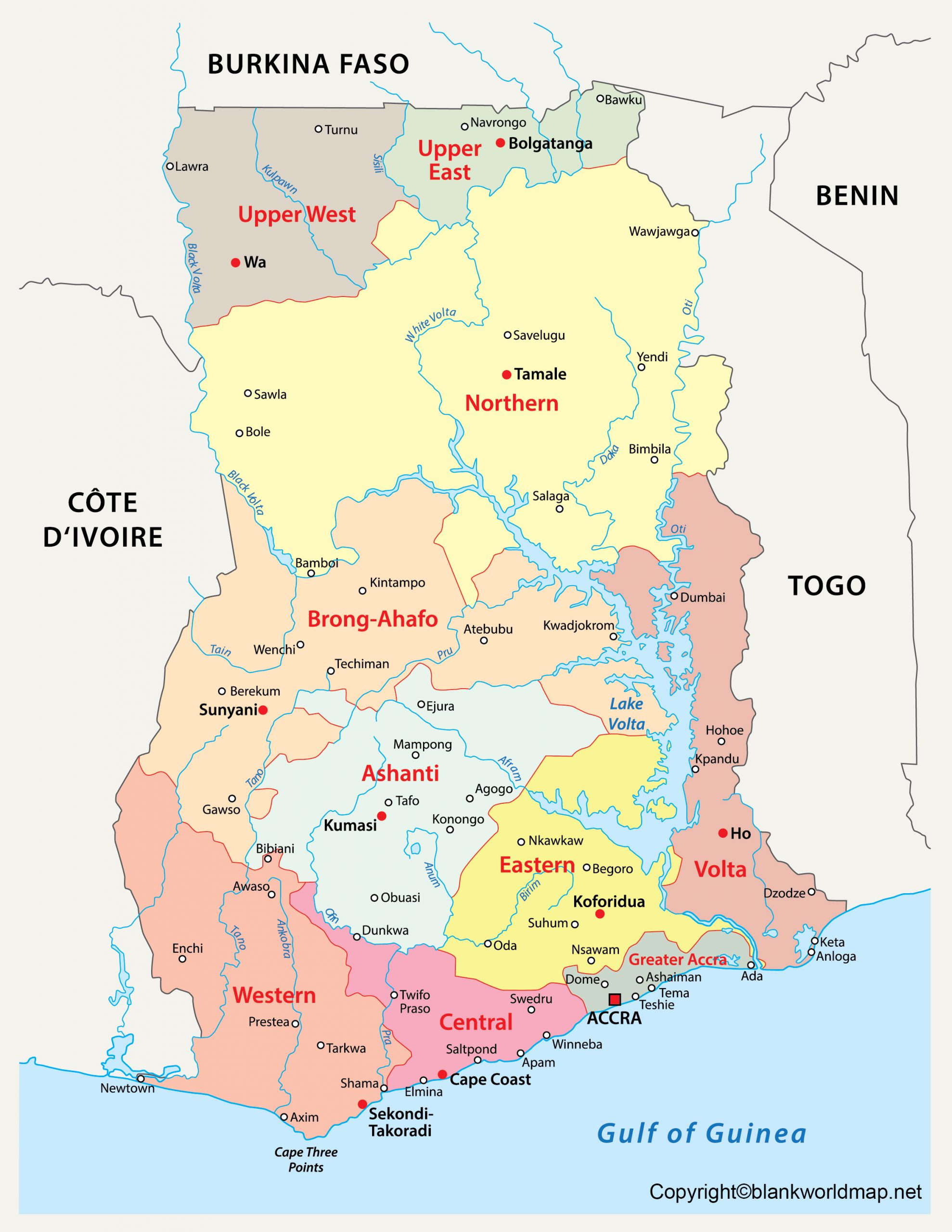 Labeled Map of Ghana