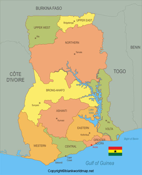 Labeled Map of Ghana with Capital