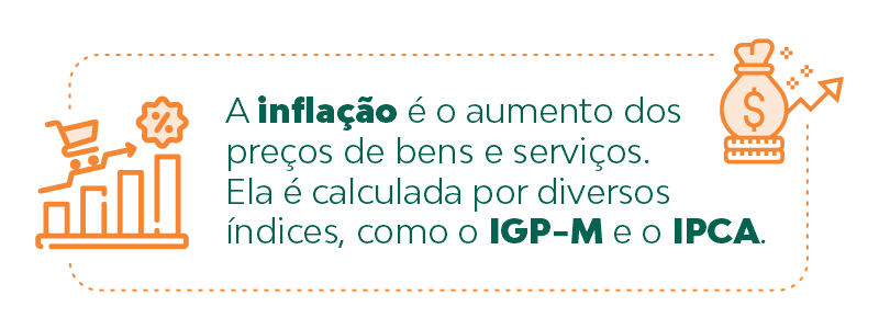 A inflação é o aumento dos preços de bens e serviços. Ela é calculada por diversos índices, como o IGP-M e o IPCA.