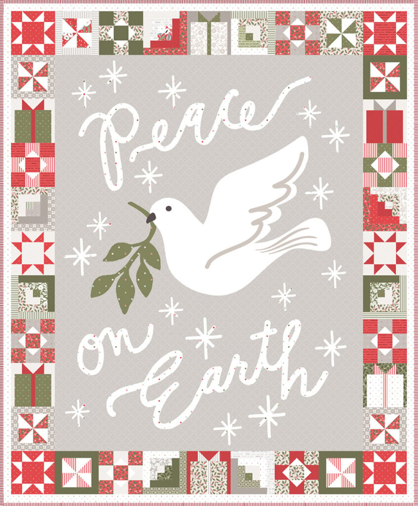 Peace on Earth quilt panel by Lella Boutique for Moda Fabrics. Coordinates with the Christmas Morning fabric collection