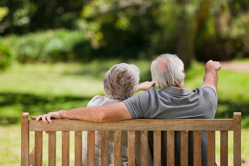 Couple sitting on the bench  with their back to the camera