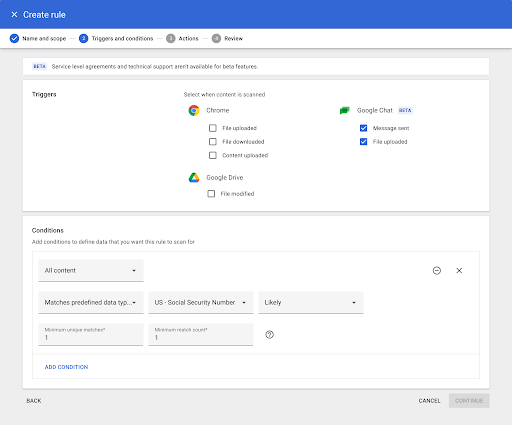 DLP in Chat rules in the Admin console