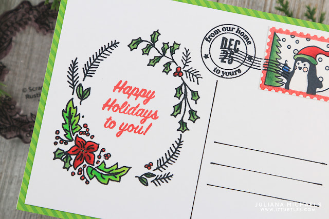 Happy Holidays Merry Mail Christmas Postcards by Juliana Michaels featuring Scrapbook.com Exclusive Stamp Set Merry Mail, Rustic Wreaths and Holly Jolly Sentiments