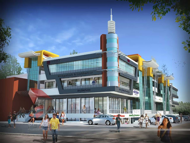 3d architectural exterior view of mall,3d architectural animation