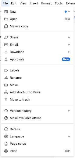 Enhanced menus in Google Docs