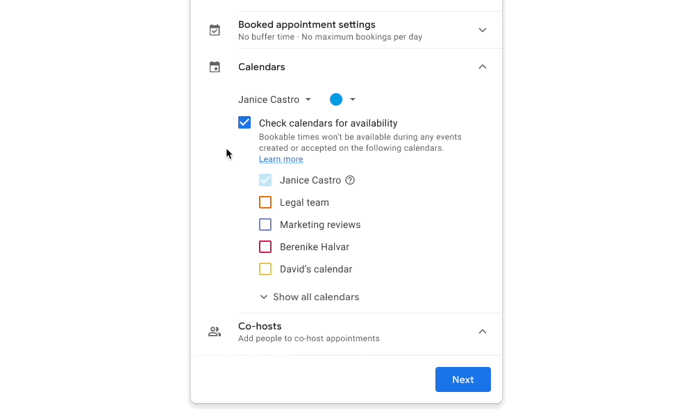 Create appointment schedules on secondary calendars