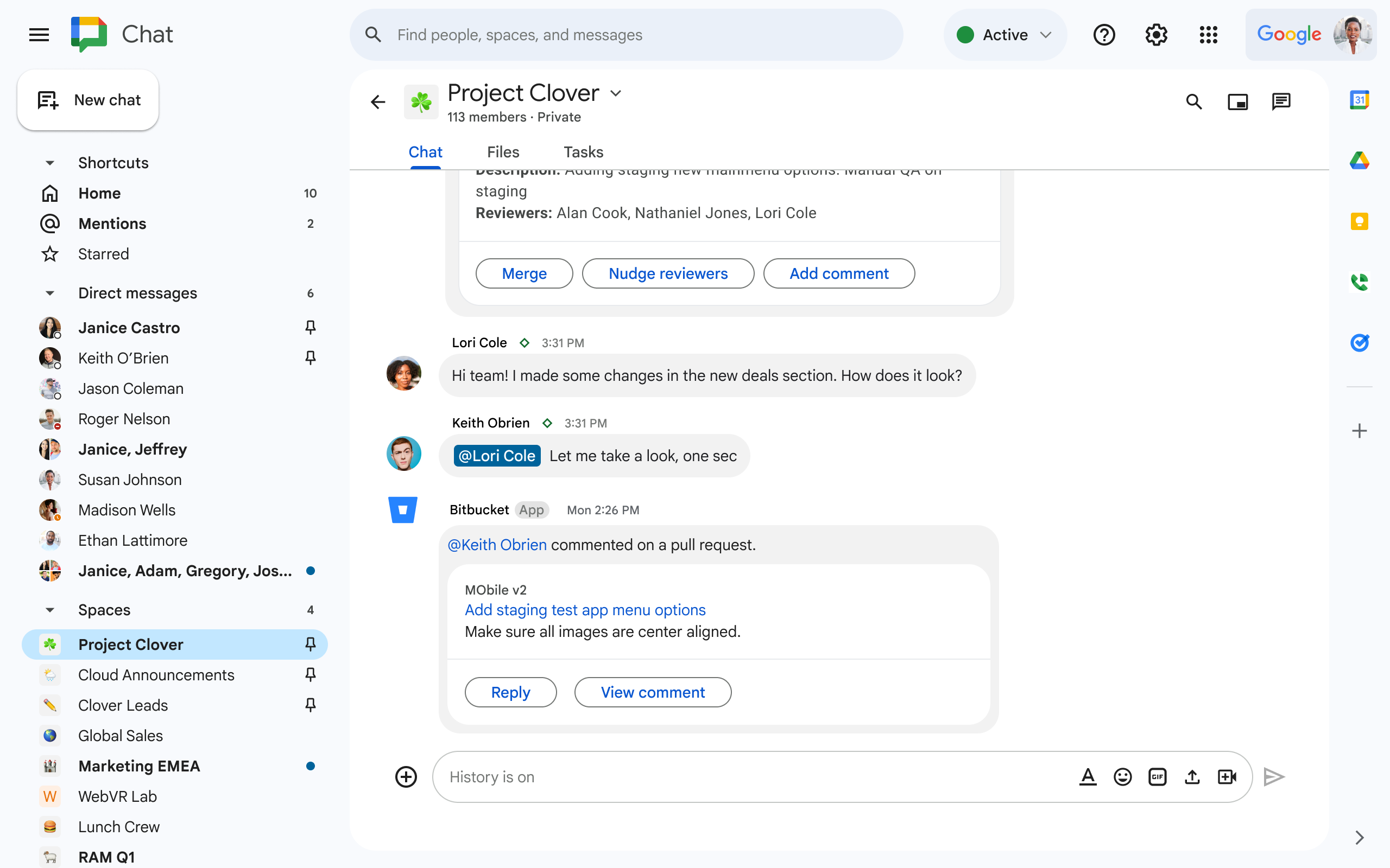 Bitbucket app for Google Chat