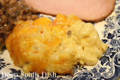 A cheesy pasta casserole made with a cream soup and sour cream base and rotini pasta.