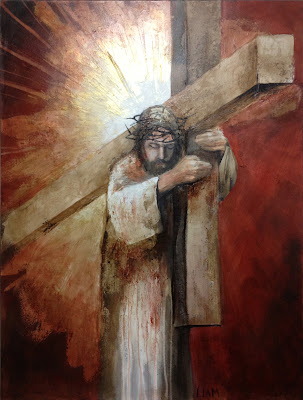 Jesus carrying the cross, christian painting by Liam Jones 2012