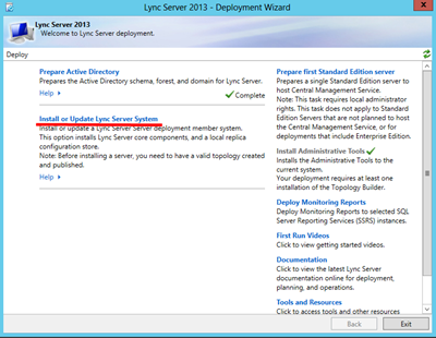 deployment-wizard-instll or update lync server system