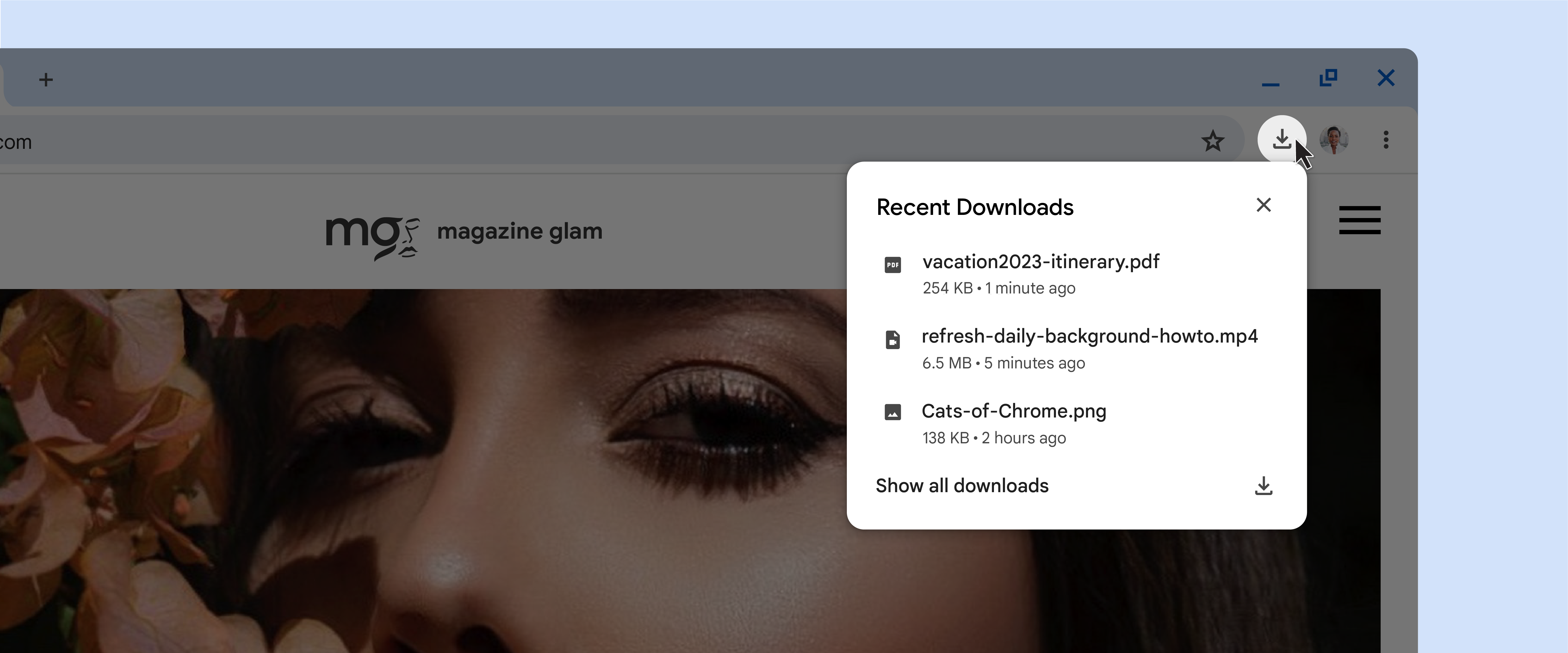 Main image of blog post that showcases the new download experience for Chrome on the right side of the Chrome Address bar.